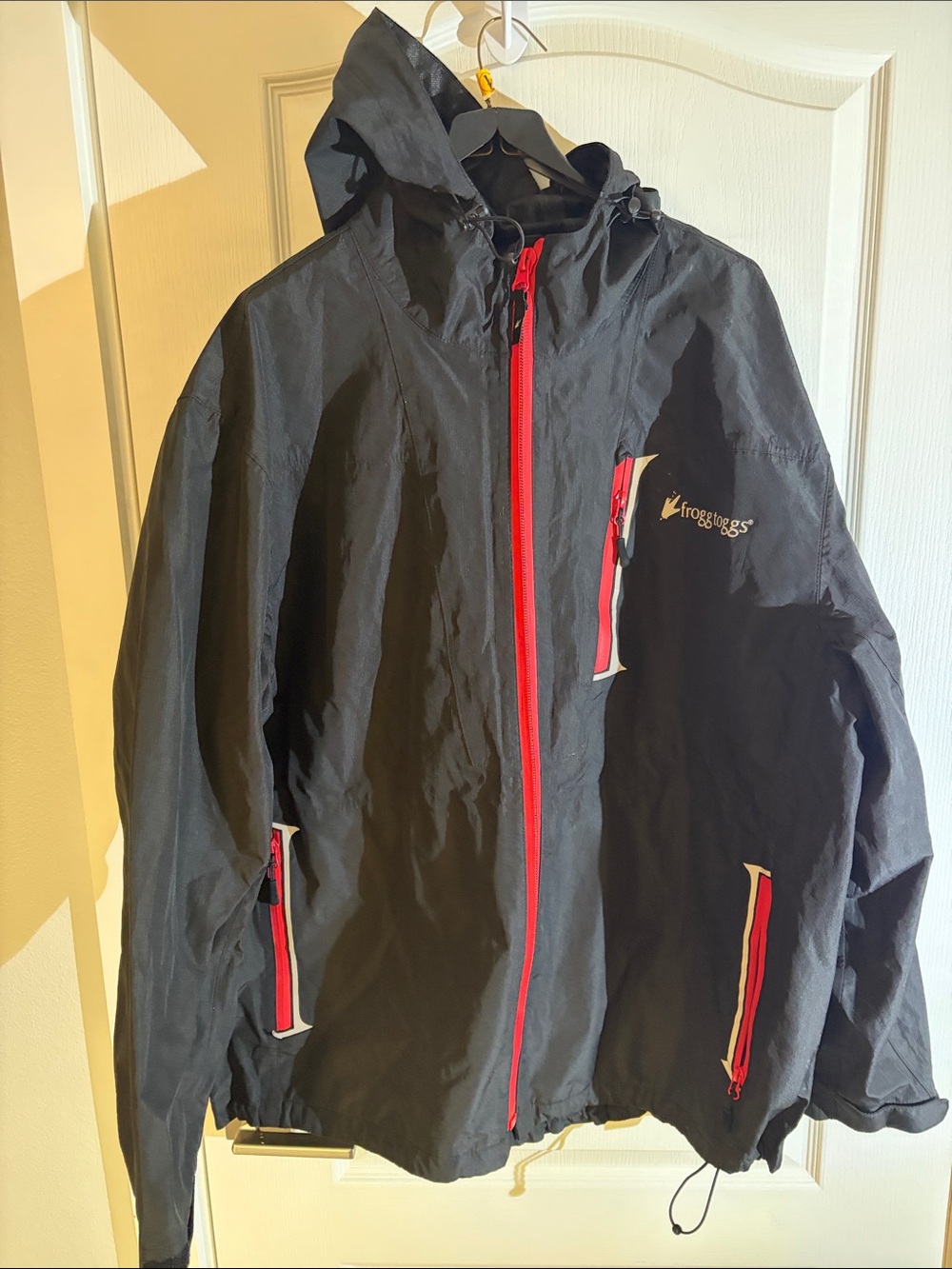 Frogg Toggs Men's Black Rain Jacket with Red Accents